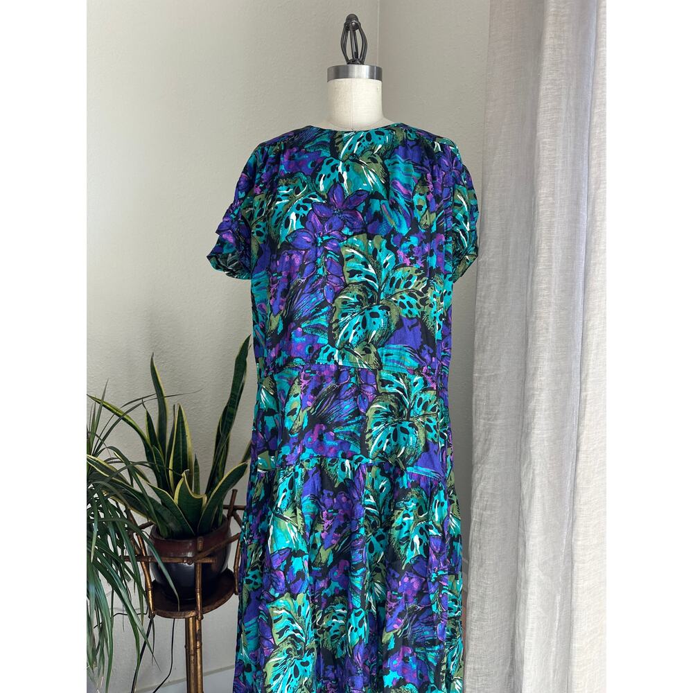 LUCI FELLINI Women's 16 Dress PURPLE GREEN HAWAIIAN FLORAL DRESS VTG 90S - Picture 4 of 4